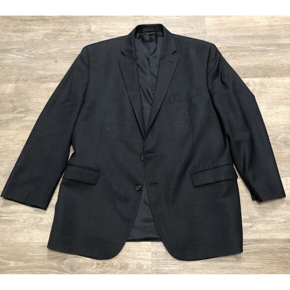 Lauren Ralph Lauren 46R Navy Blazer Plaid 2 Button 100% Wool Jacket Notch Lapel - Picture 1 of 7